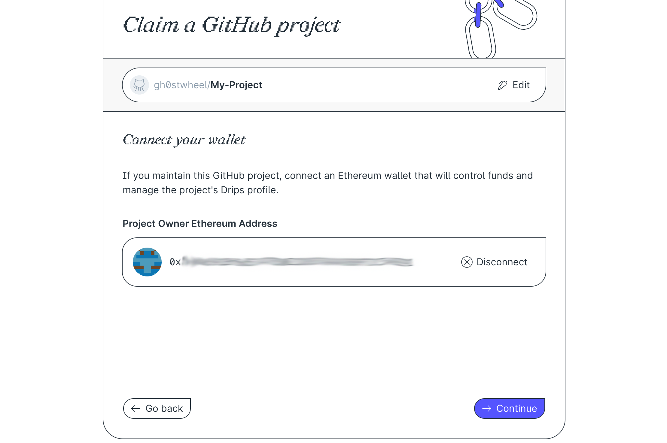 The Claim Project button