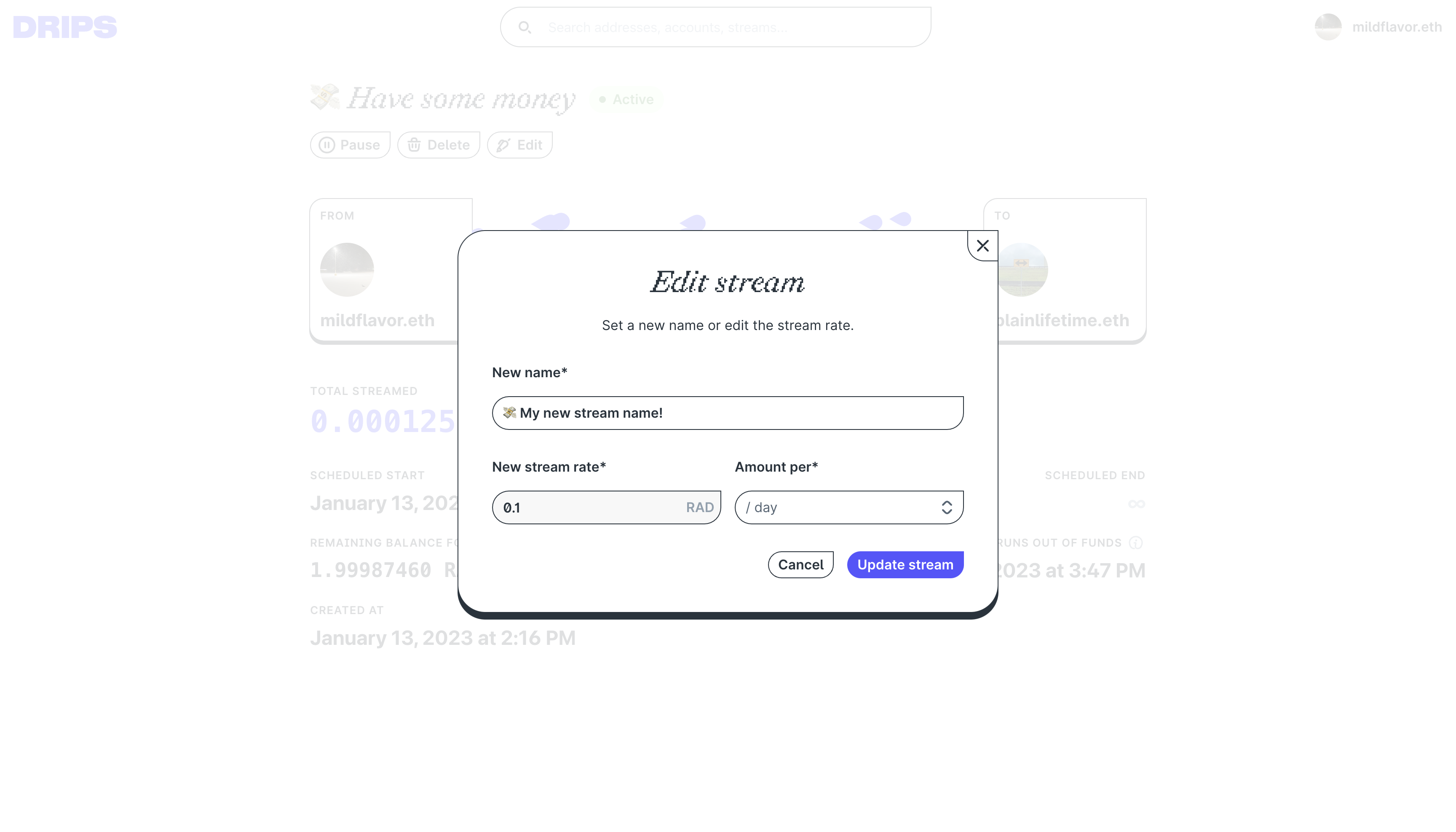 The "Edit Stream"-modal