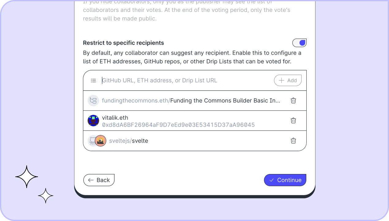 Restricting possible recipients of a collaborative Drip List.